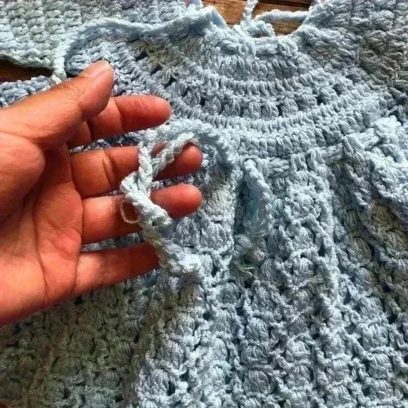 VTG handmade handcrafted crochet blue newborn infant sweater? top? - Picture 3 of 3
